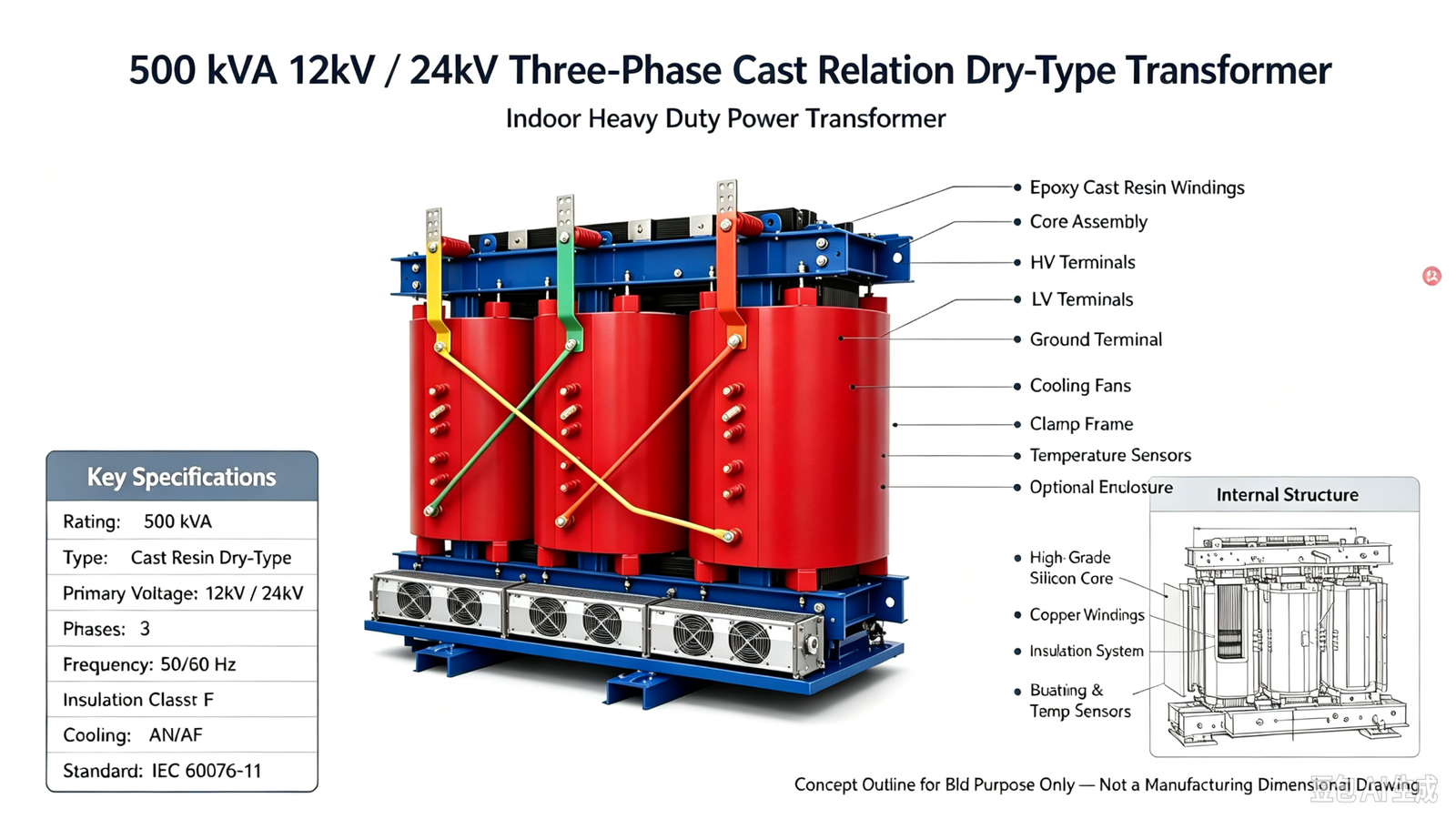 500 kVA 11kV SCB14 High-Efficiency Three-Phase Dry Transformer - Image 2